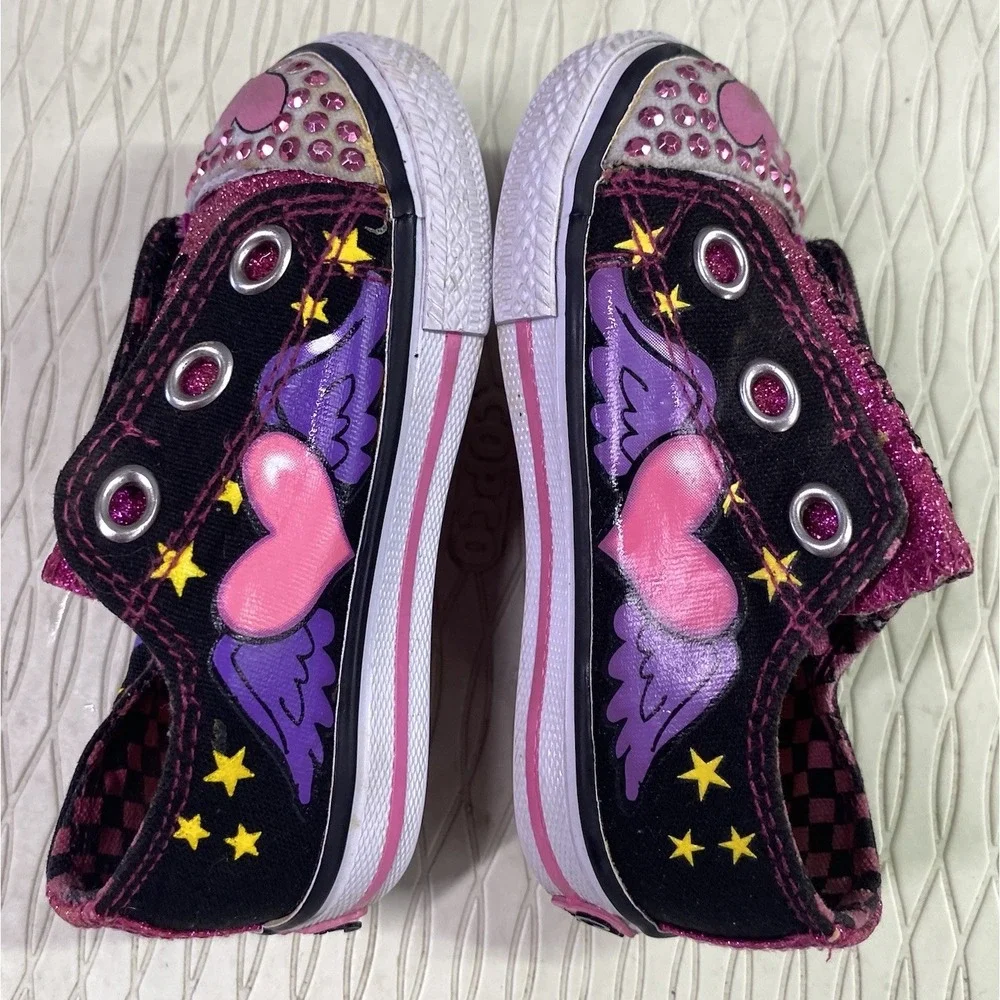 Skechers Little Girls‎ Pink&Purple Hearts&Rhinestone Sneaker Shoes Sz.5
